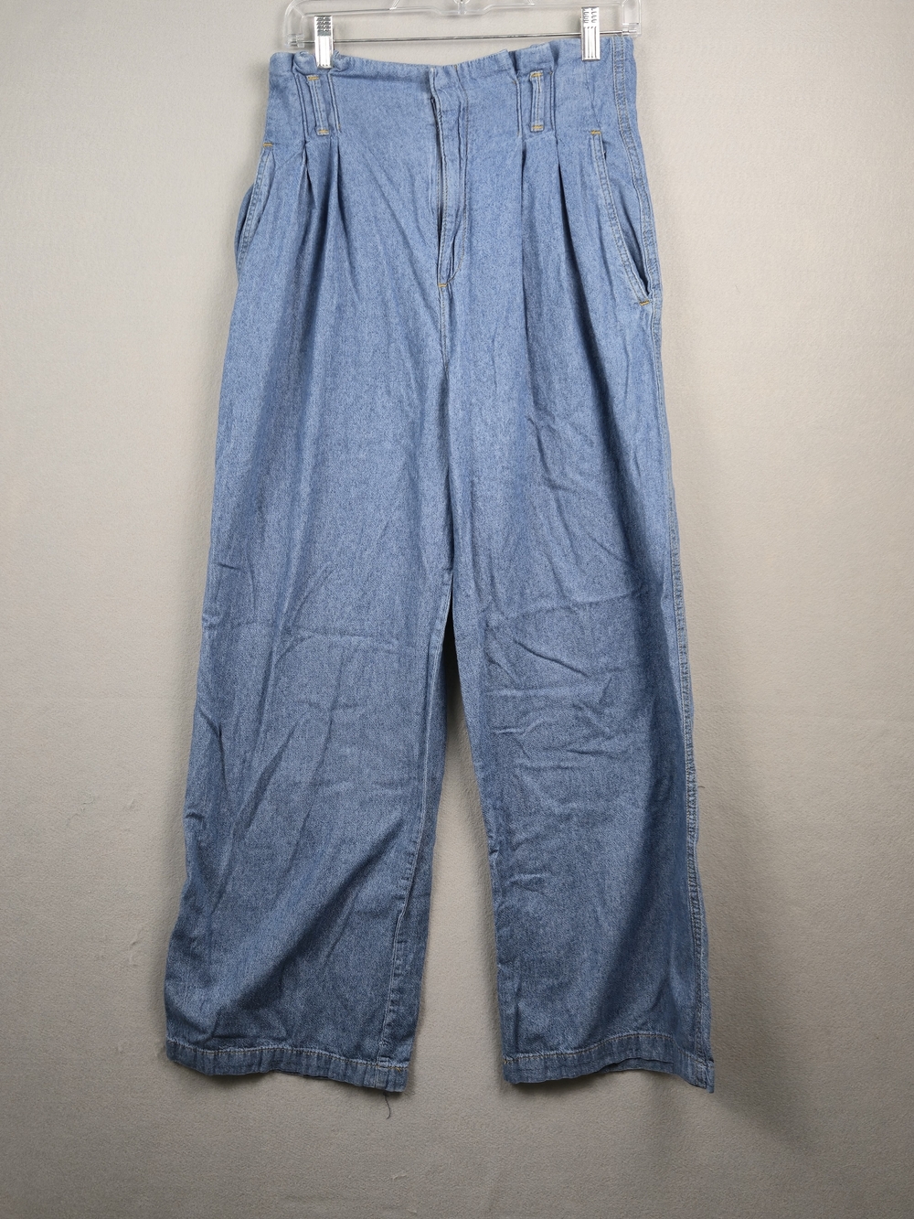 Zara High-Waisted Wide-Leg Pleated Denim Trousers